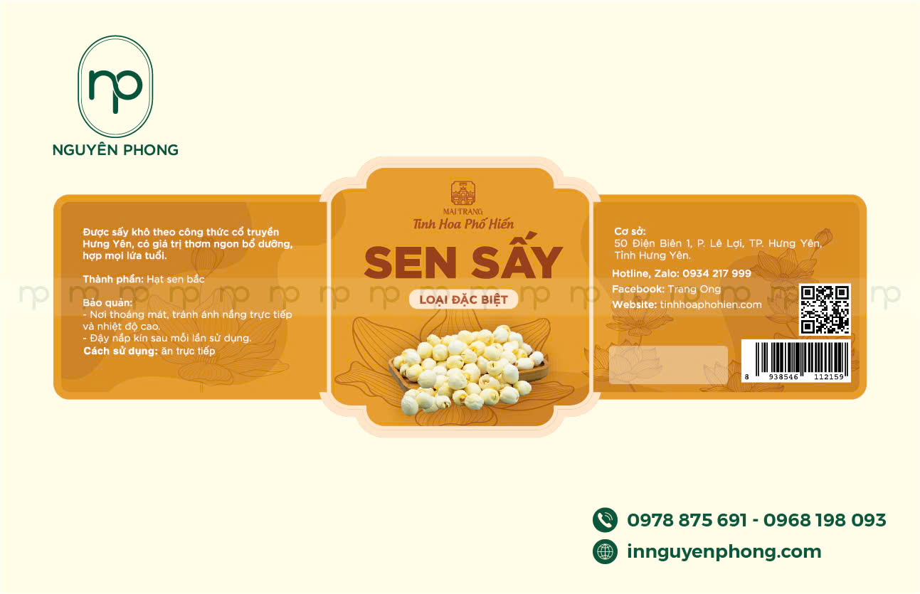 Mẫu tem nhãn hạt sen sấy bám dính tốt 